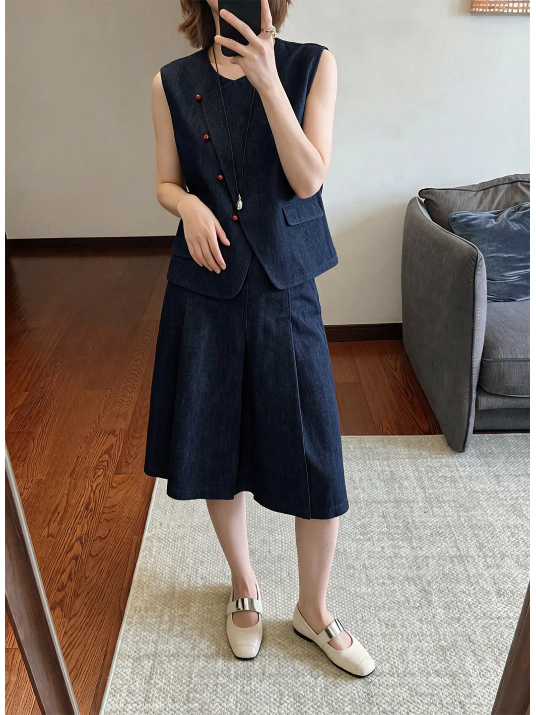 Washed Denim Vest And Skirt Set Women's Summer 2026 Simple Fashion Short Top Half Skirt Two Piece Set High Intelligence Style