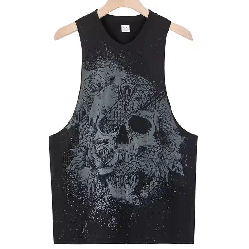 

2025 Summer fitness Tank Top Men Fashio Comfortable Printed Loose tops Retro Style Sports Leisure Sleeveless vest Men sportswear