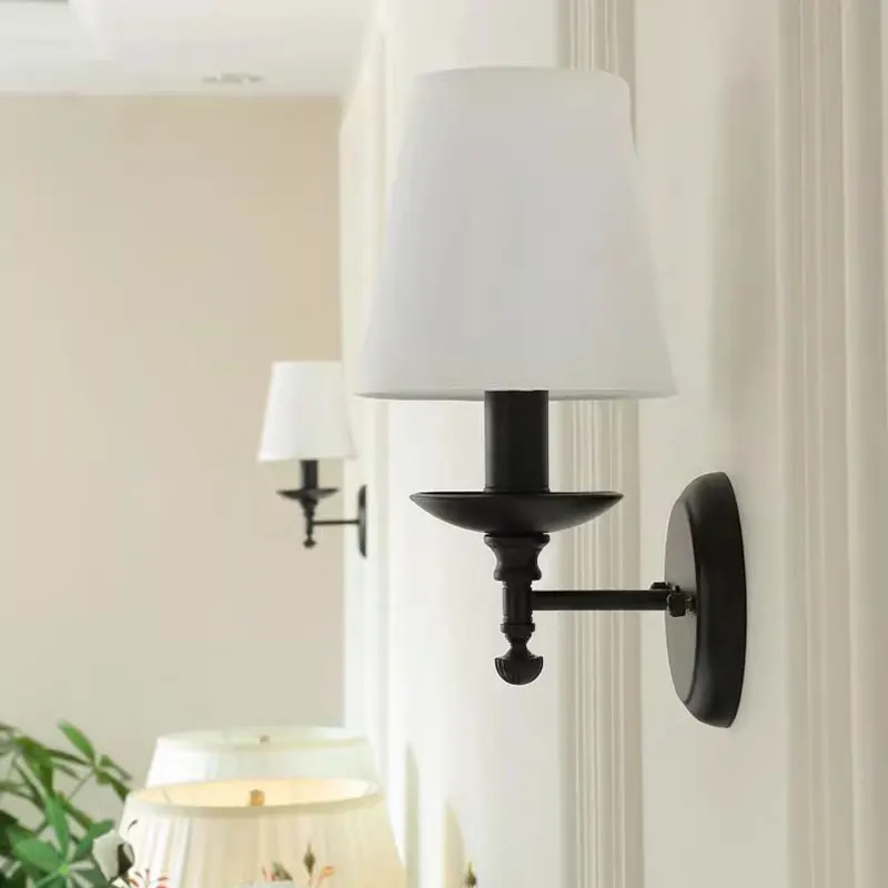 American Retro Iron Wall Light European Living Room Bedroom Headboard Cloth Cover Wall Lamp Minimalist Mirror Headlight