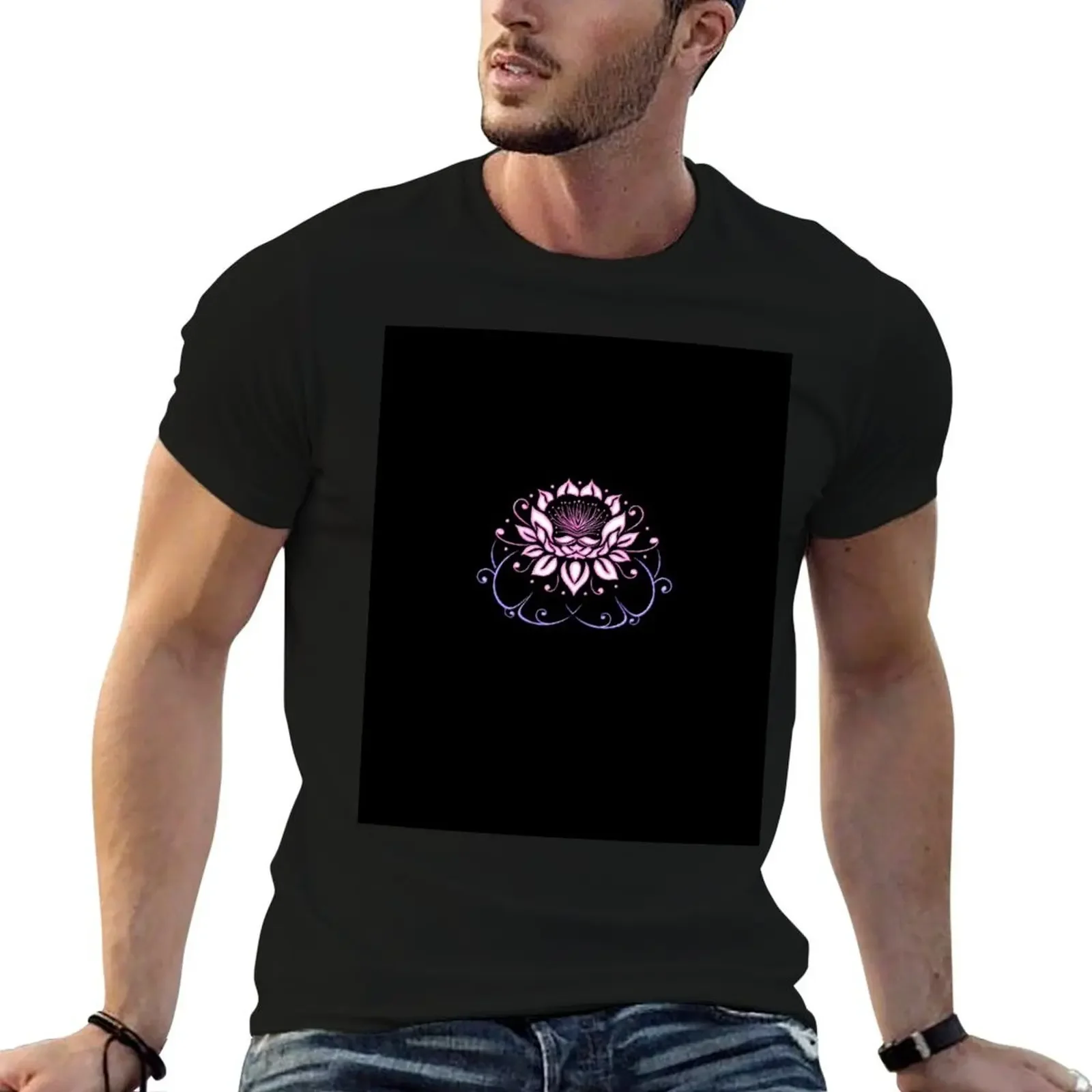 

Lotus flower with leaves. Yoga. T-Shirt cotton graphic tees sweat men tshirt