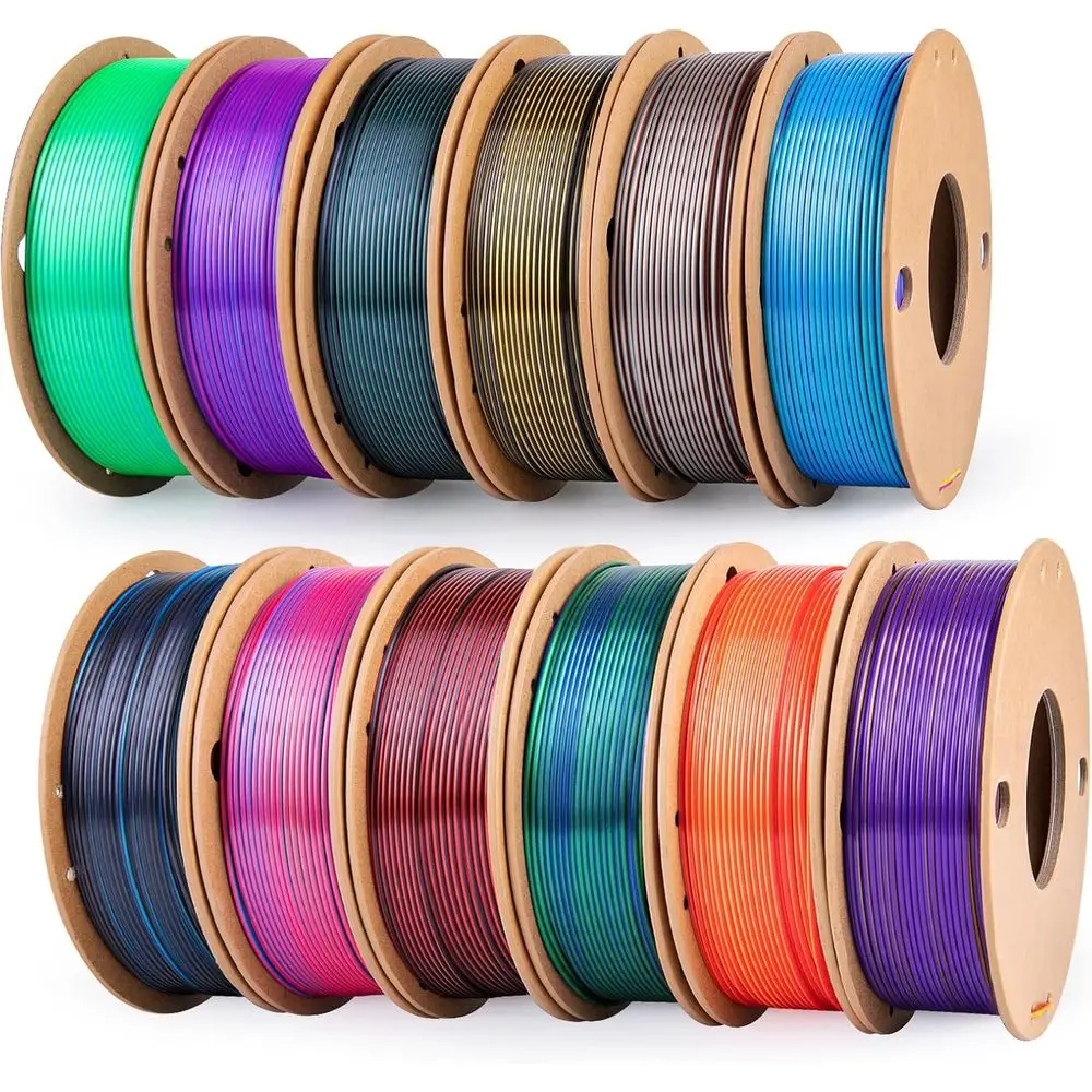 

Набор из 12 катушек разноцветного PLA+ филамента 1,75 мм для 3D-печати, 250 г на катушке, общий вес 3 кг