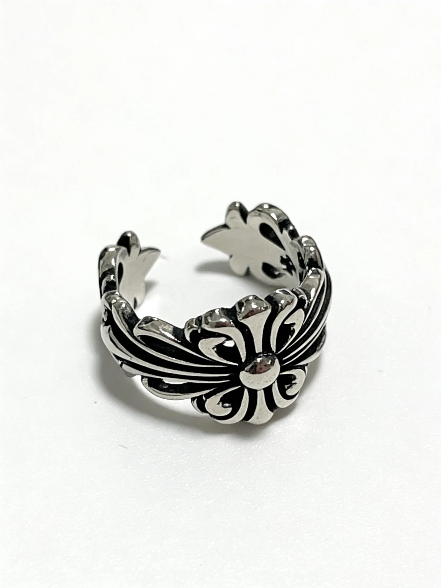 

S925 sterling silver European and American retro old open ring cross men and women fashion personality Internet celebrity