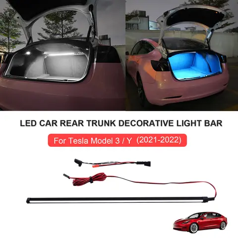 테슬라 모델 3 용 LED 트렁크 라이트 브라이트닝 조명 분위기 조명 인테리어 수정 장식용 LED 조명 액세서리