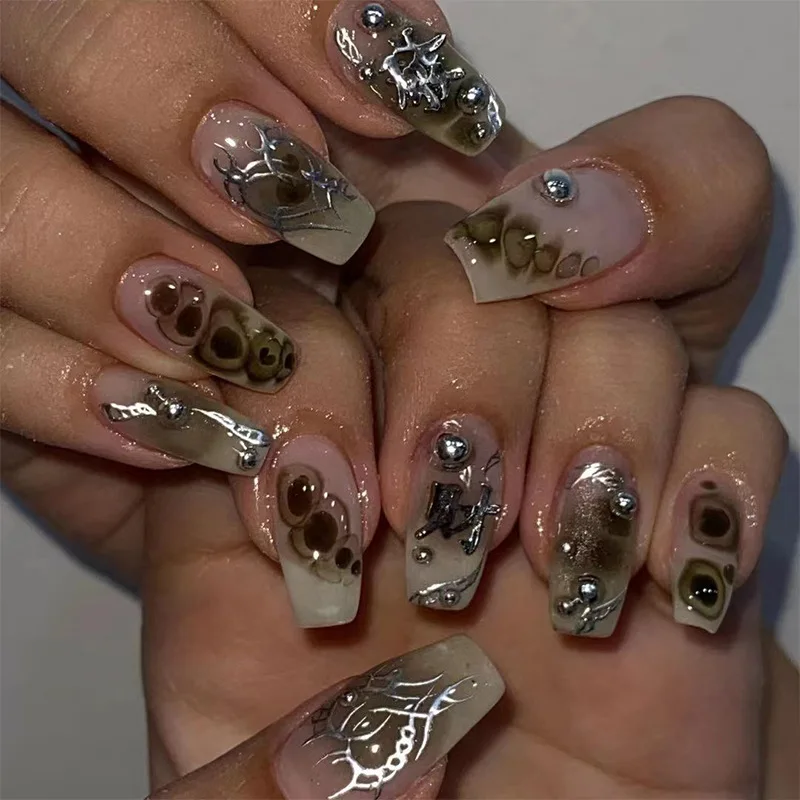 24P Halloween White Ghost Spooky Pumpkin Wearing False Nails Full Coverage Coffin Press on Nails Long Ballet Artifical Fake Nail