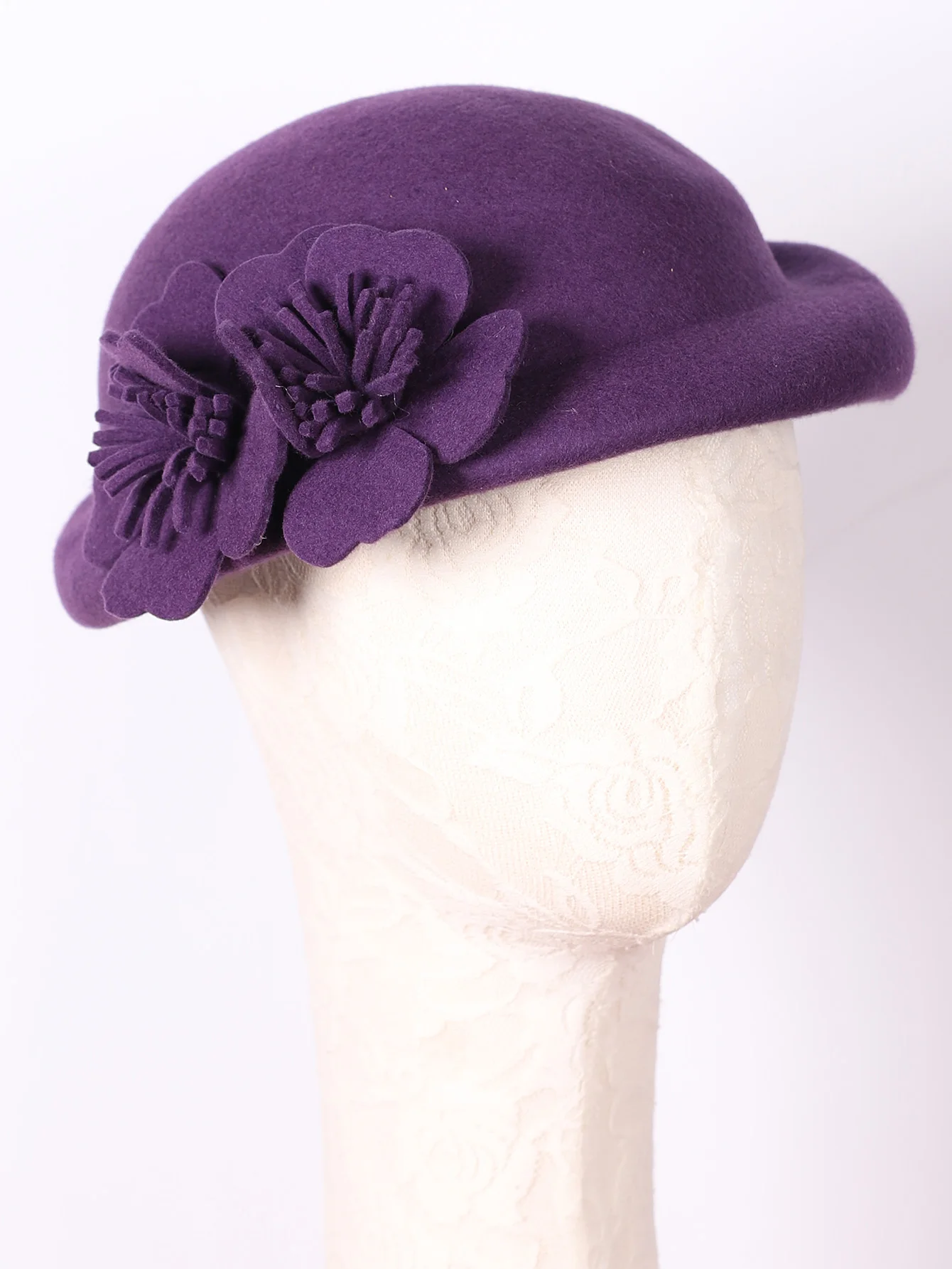 FS Blue Purple Wool French Beret Wide Brim Fedora Hats For Women Elegant Church Hats Big Flower Ladies Wedding Tea Party Hat Ken