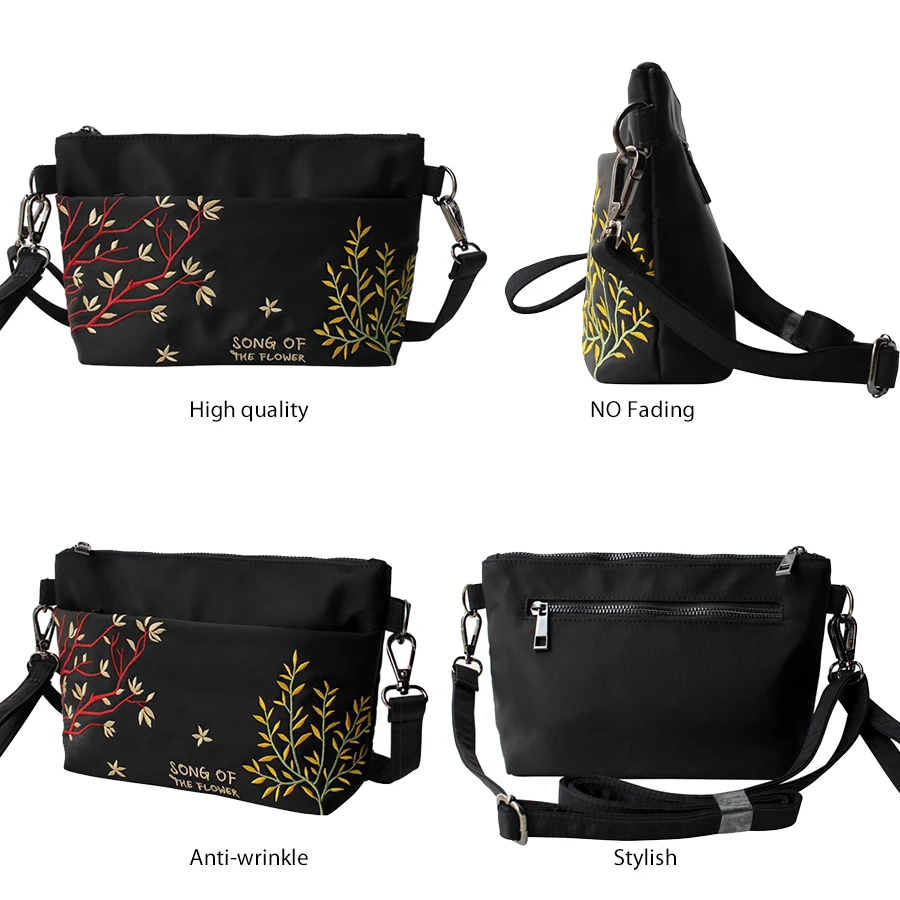 Flower Princess Women\'s Bag Crossbody Messenger Clutch Shoulder Nylon Cloth Small Black Bags for Women Ladies Girls Purses Bag