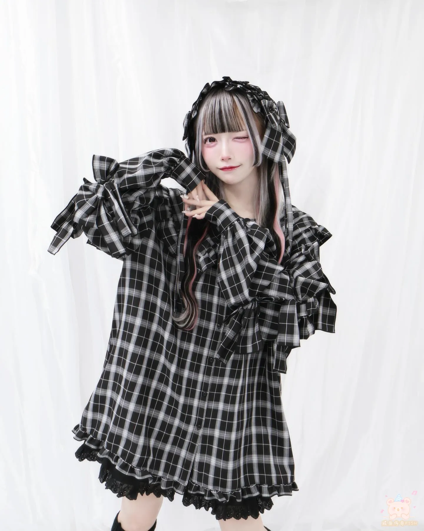 Japanese Mine Style Subculture Y2k Shirts Big Doll Collar Long Sleeve Single-breasted Bow Plaid Loose Casual Blouses Tops Women