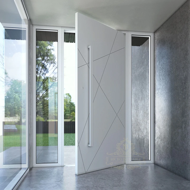 Puerta pivotante de aluminio, tamaño personalizado, diseño de lujo, puerta pivotante frontal, entrada Popular de eficiencia energética, color negro