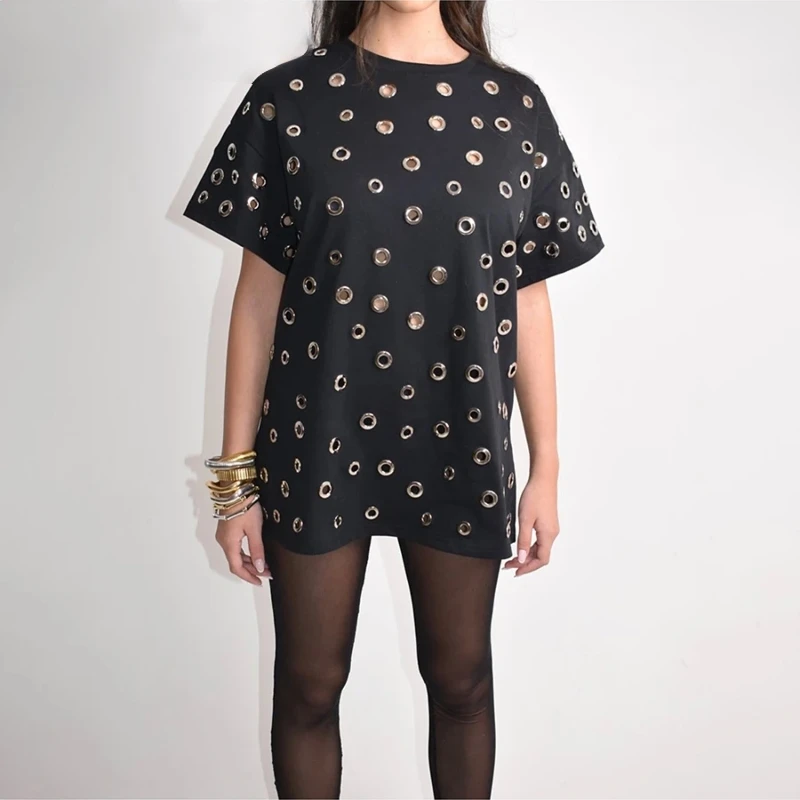 

Solid Hollow Out Loose Casual T Shirts For Women O Neck Short Sleeve Temperament T Shirts Female Fashion Style New