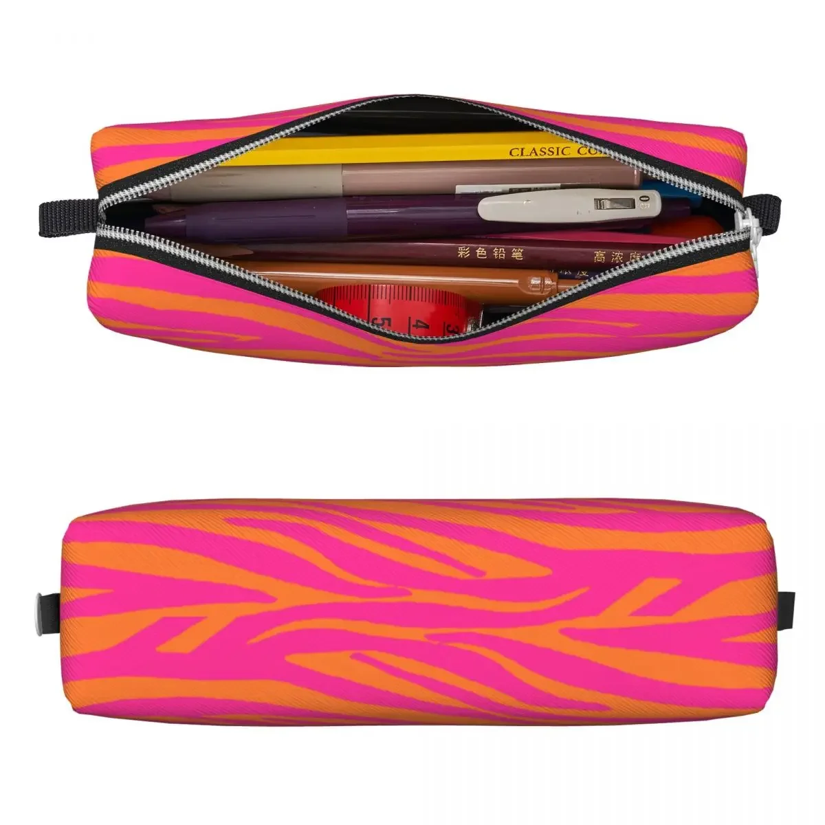 Pink And Orange Zebra Stripes Pencil Case New Pen Box  Bags Kids Large Storage Office Cosmetic cases