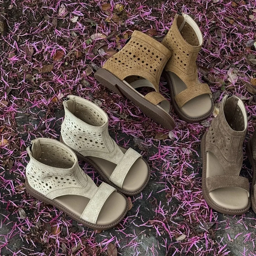 2026 Summer New Kids Roman Sandal Boots Retro Hollow Out Open Toe Fashion Breathable Casual Princess Girl's Outdoor Footwear