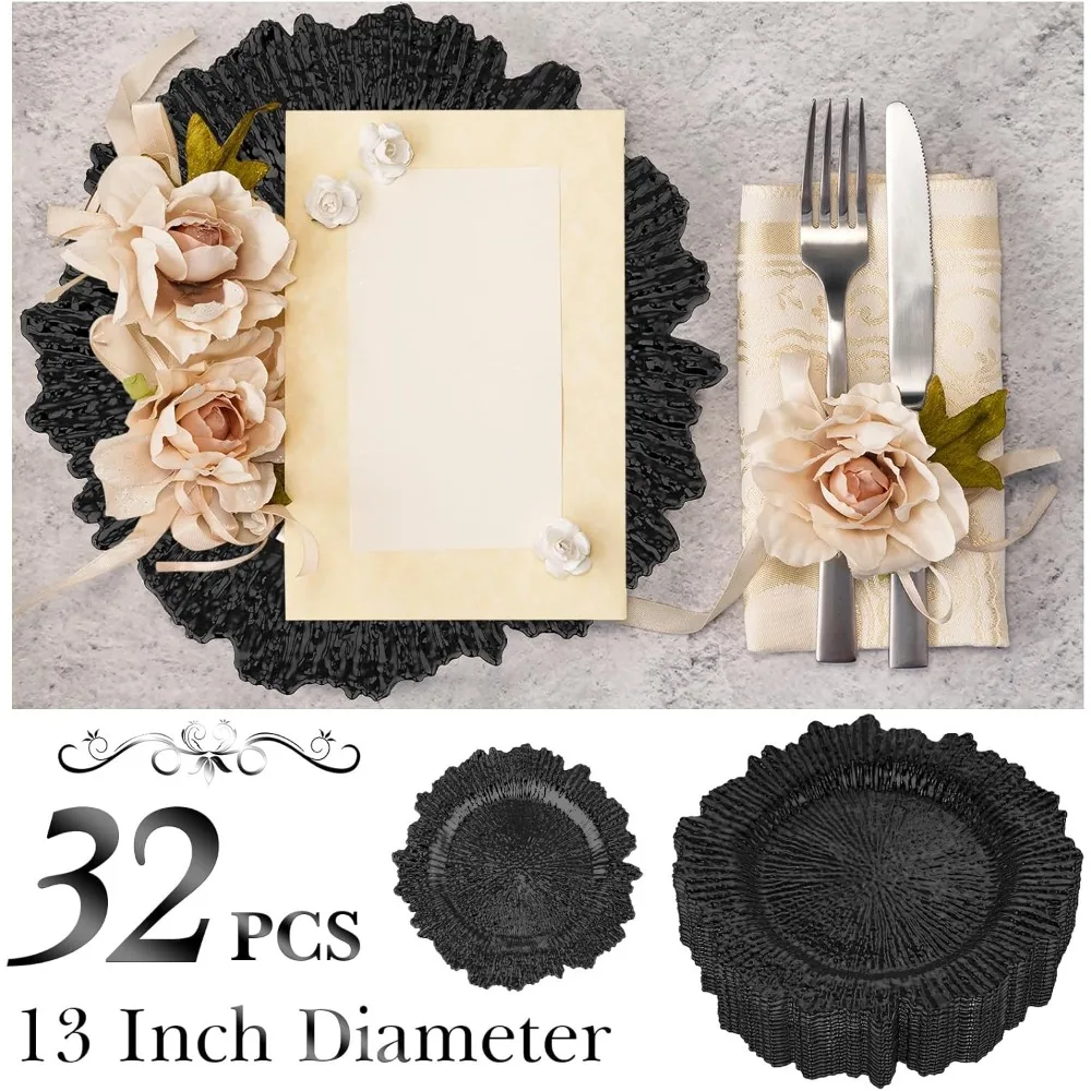 32 Pack Charger Plates Set Reef Plate Chargers for Dinner Table Serving Tray Floral Plastic Decorative Plates