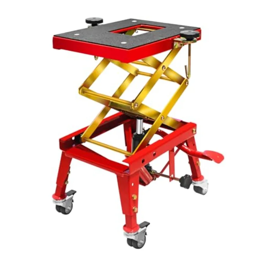 

350 Lbs Hydraulic Foot-Operated Scissor Lift Jack Table for Motorcycle ATV Dirt Bike Stand with 4 Wheels Heavy Duty Steel Frame