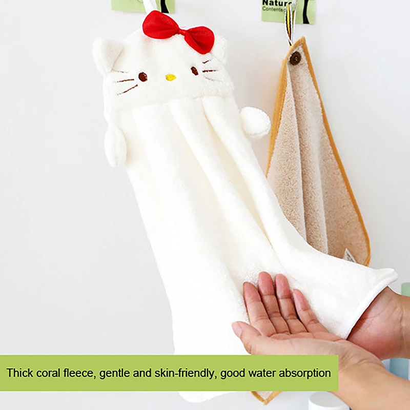 Cute Cartoon Animal Embroidered Hanging Hand Towel Cute Coral Velvet Hand Washing Towels Kids Toddler Soft Hand Dry Towels