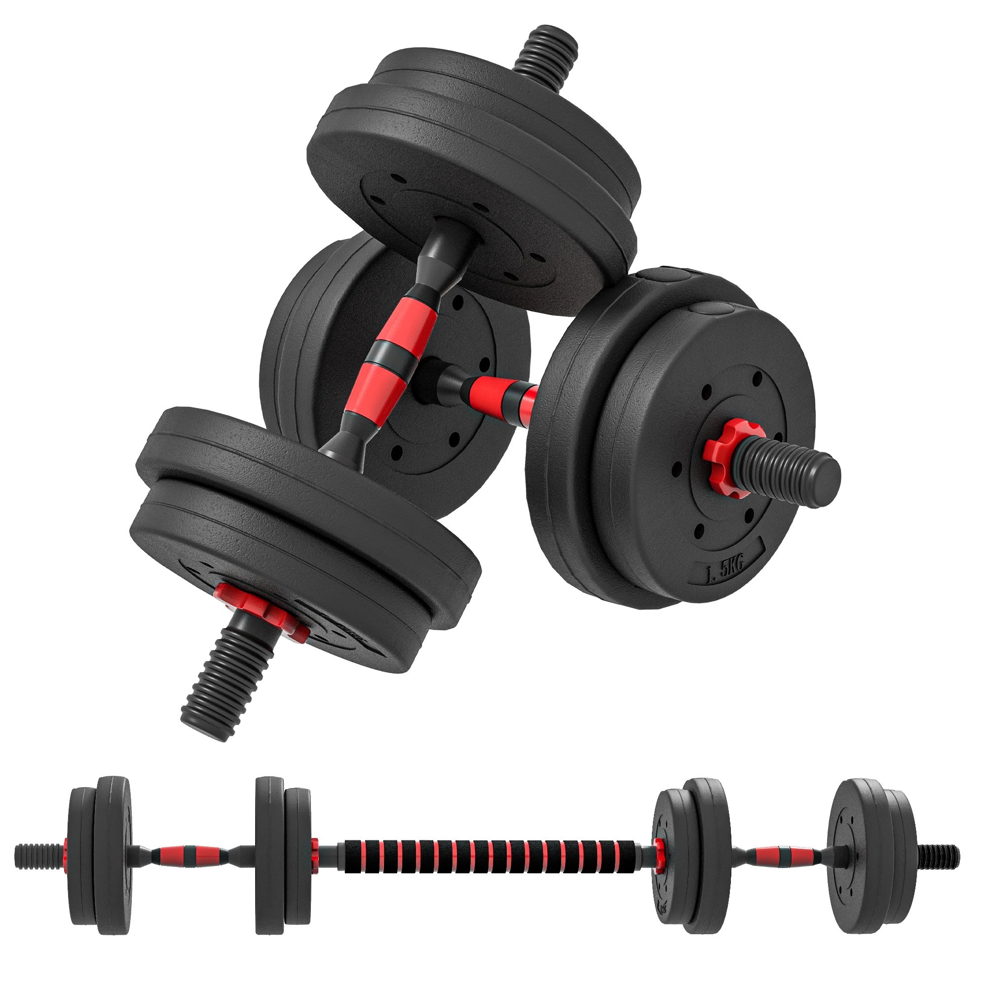 2-in-1-Hantelset, 15 kg, verstellbare Hanteln und Langhanteln, professionelle Hanteln, Krafttraining, schwarz, Hantelset, Fitnesstraining