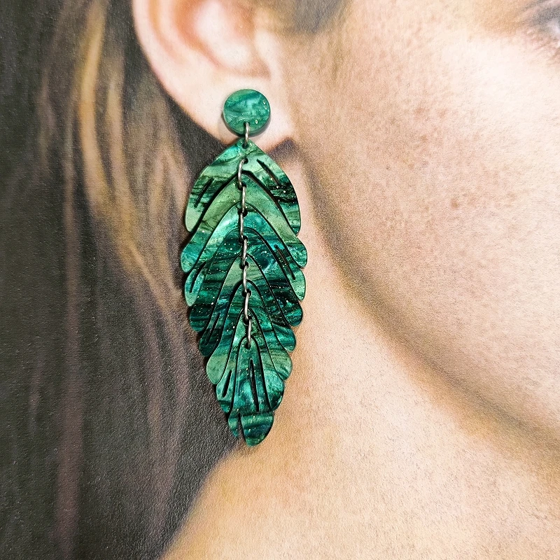 KUGUYS Acryl Bohemia Blatt-Ohrhänger für Damen, lange Blätter, Pflanzen-Serie, Schmuck, modische Strand-Accessoires, Fabrikverkauf – Detail 15