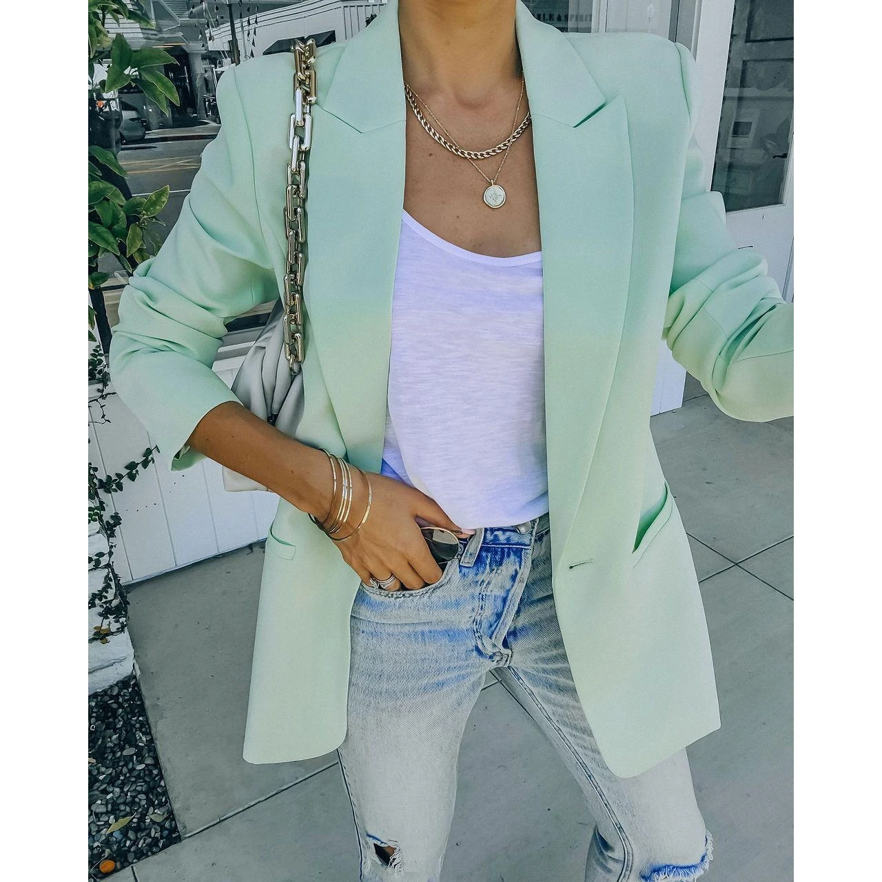 

Profional Slim Fit OL Jaet Ele Busin Sle Long Sve Polyester Fiber Straight Cut Women's Faion Outerwear