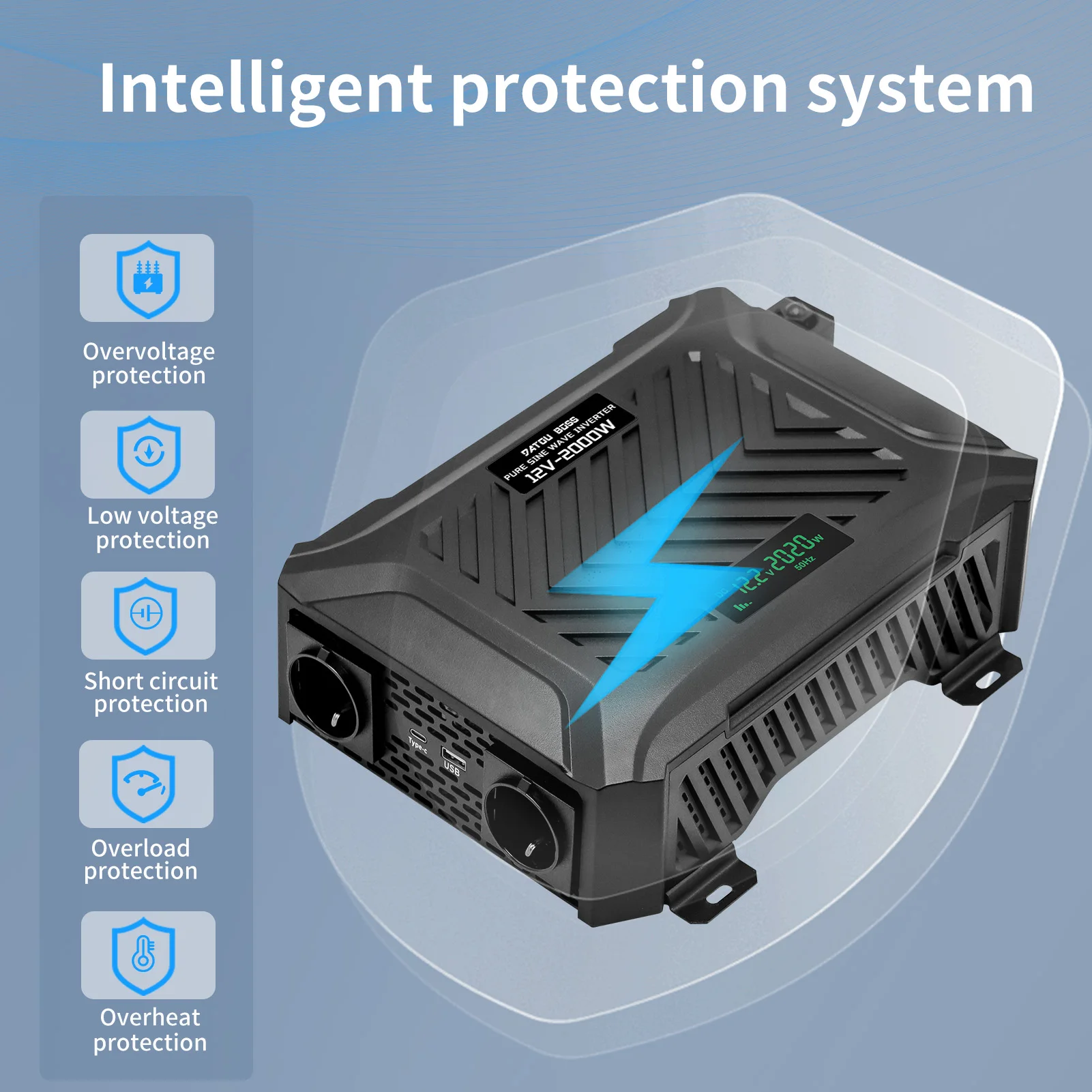 DATOU BOSS 2000W Inverter 50/60Hz Adjustale DC 12V to 220Vac with 