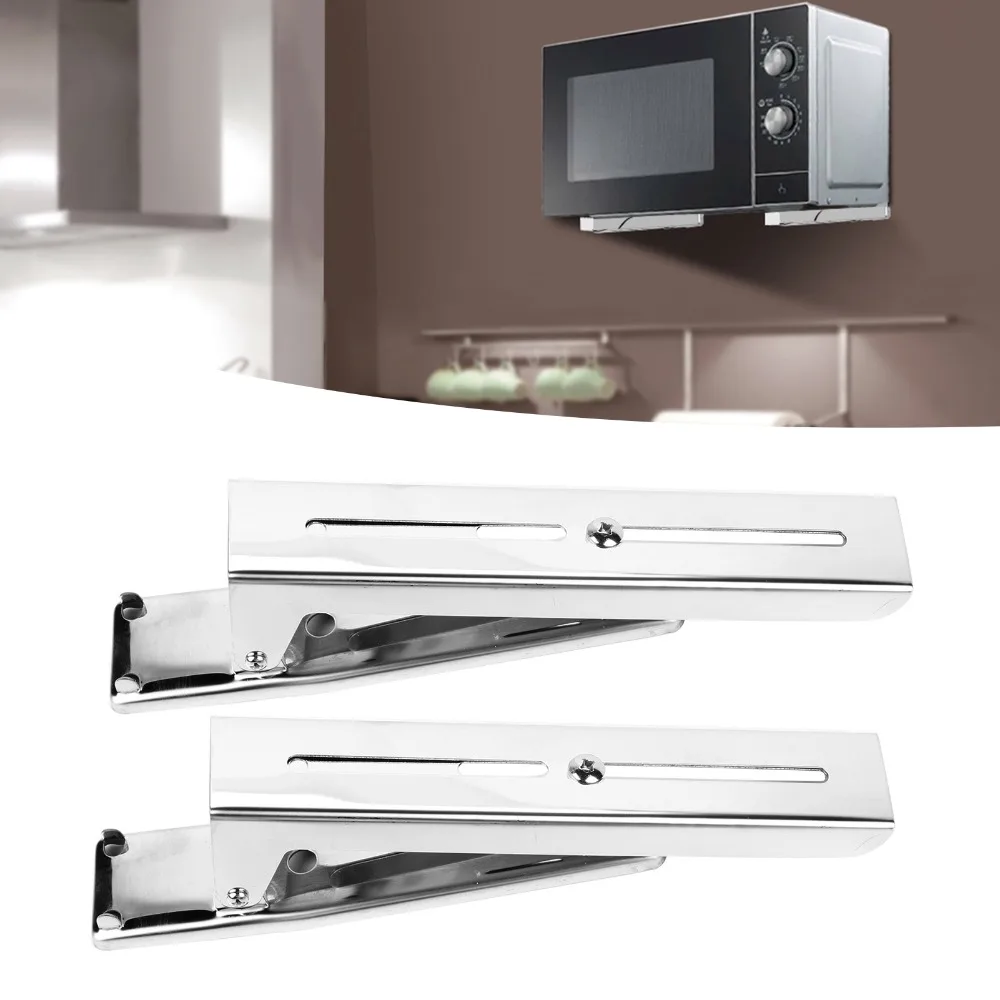 2PCS Practical Stainless Steel Microwave Oven Bracket Adjustable Load 55 Lb Wall Mount Rack Oven Shelf Kitchen Storage