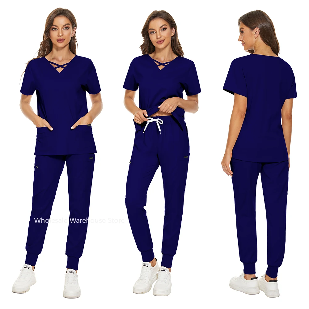 Quallity-uniforme de enfermera con bolsillo para mujer, uniforme de trabajo para salón de belleza, de manga corta, para servicios de salud, ropa