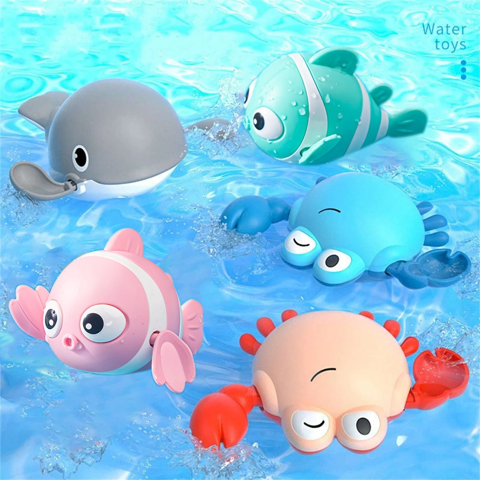 1/3 pièces jouet de bain amusant Animal horloge baignoire piscine jouet pour les tout-petits bébé jouant eau poisson clown crabe dauphin jouets de bain