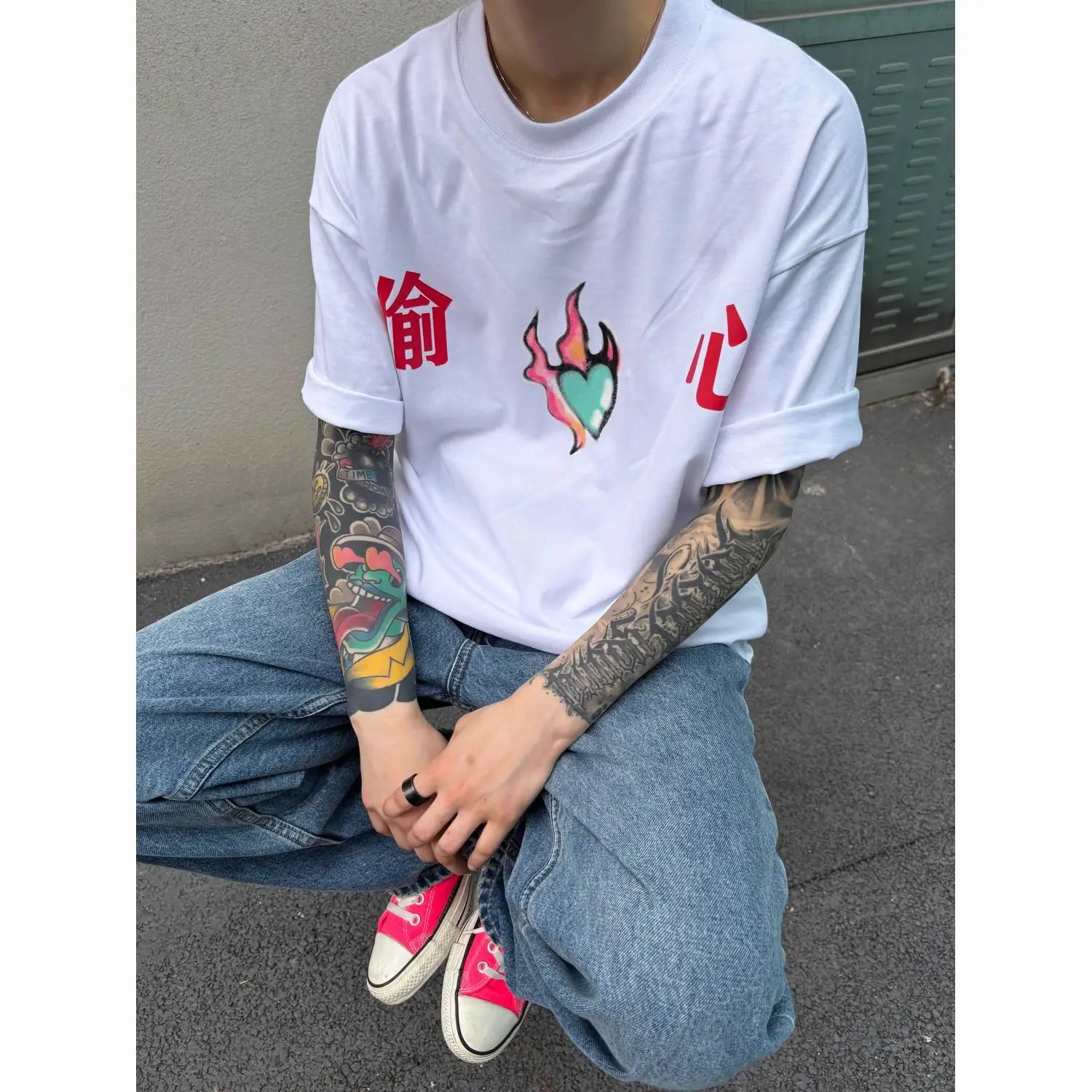 

American retro heart-warming and interesting design text t-shirts for men and women loose round neck Korean style couple tops