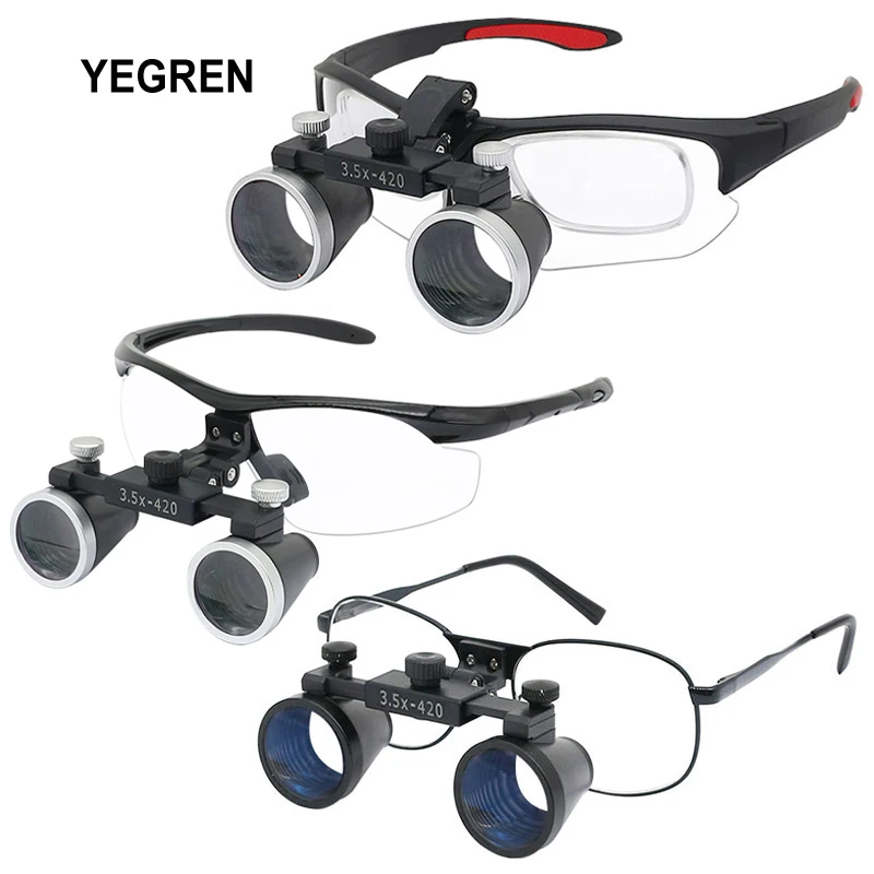 3.5X Binocular Dental Magnifier Metal/Bright/Frosted Frame Eyeglasses With Prescription Glasses Frame for Dentist Surgery