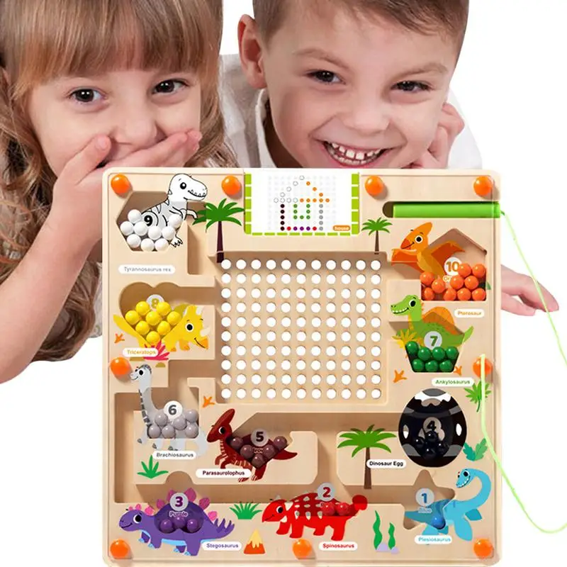 

Bead Game Color Sorting Dinosaur Rainbow Beads Puzzle Early Education Puzzle Board Game Wooden Magnet Puzzles Board Educational