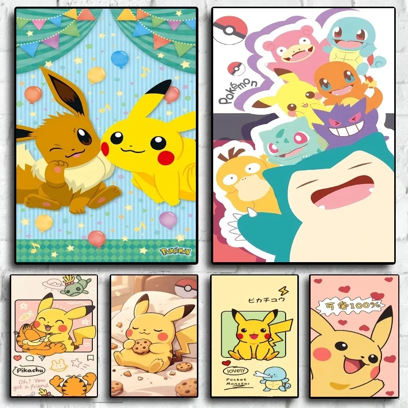 Anime Pokemon  Paintings Pikachu Mewtwo Cute Pictures Wall Decoration High Quality Art Room Home Spray Printing Decorat