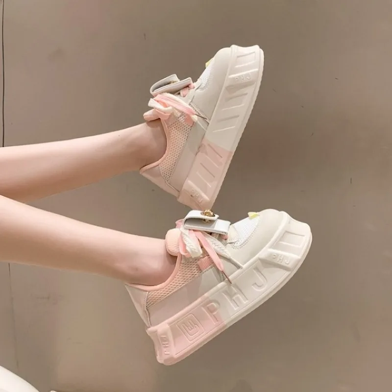 Kawaii Luxury Women's Shoes 5CM New Lightweight Fashion Versatile Casual Little Shoes Women's Matsutake Thick Sole Sports Shoes