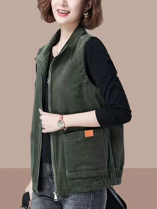 Women's Loose Fit Fleece Lined Thickened Velvet Vest Outerwear Winter Coat High Waist Korean Style Commute Long Sleeve Zipper