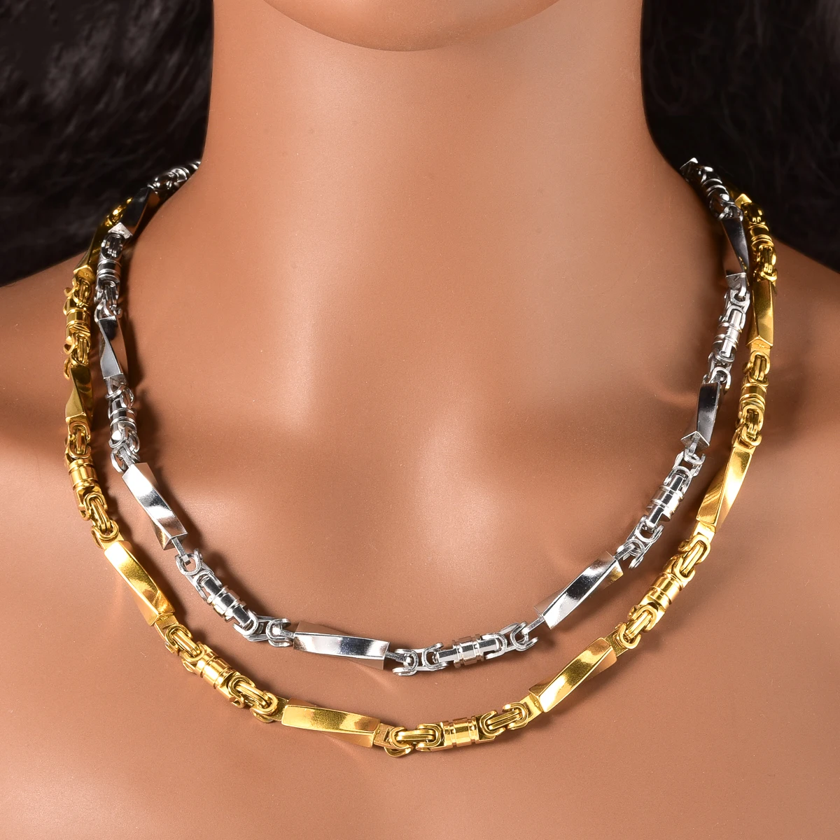 Rectangle Link Chain Necklace Stainless Steel Men Women Two Tone Gold Silver Hip Hop Choker Daily Street Party Stackable Jewelry