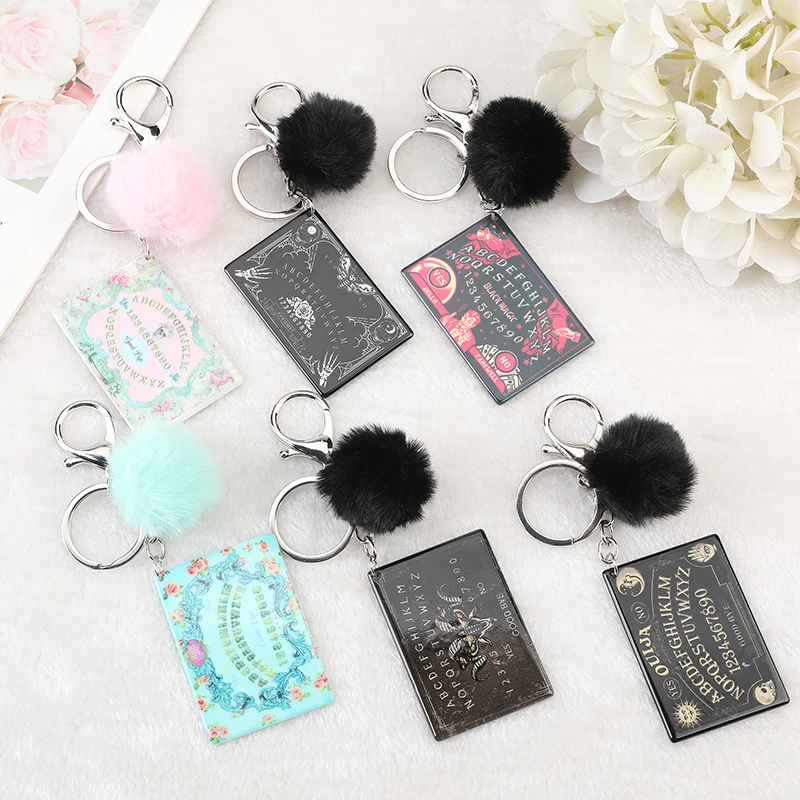 1Pc Women Ouija Planchette Keychain Acrylic Pompom Car Mirror Keyring Punk Board Crafts Handbag Jewelry Charms