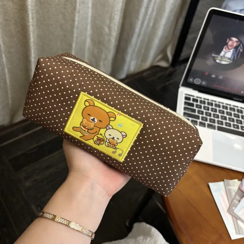 

Креативный коричневый мультяшный пенал в горошек, милый студенческий большой вместительный японский канцелярский мешок, сумка для средней и старшей школы
