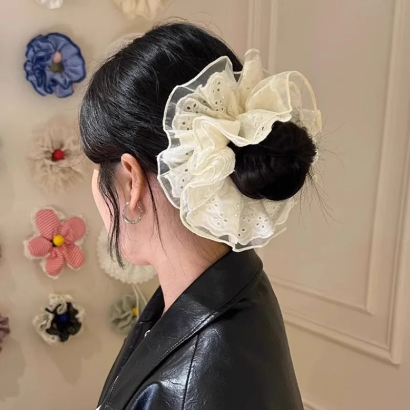 フレンチスタイルのレースシュシュ二重層女性ヘアネクタイゴムバンド女の子ポニーテールホルダー弾性ヘアバンドヘアアクセサリー