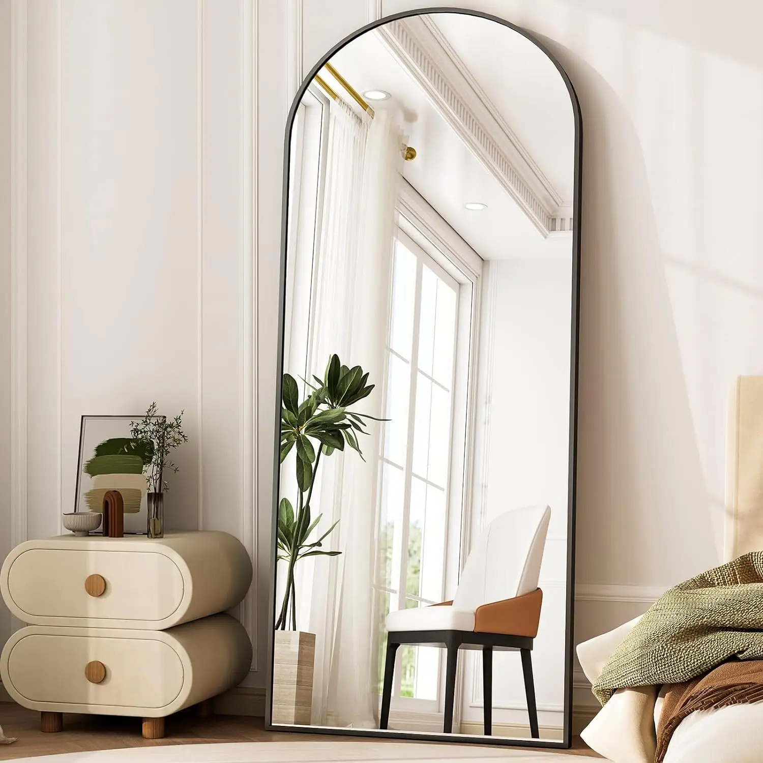 Modern Arched Full-Length Mirror, 71"x26" Arched Floor Mirror with Stand, Wall-Mounted Mirror for Bathroom, Dressing Room - Hang