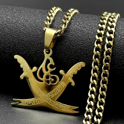 Arabic Retro Imam Ali Sword Muslim Islam Knife Chain Necklaces Stainless Steel Necklace Men/Women Gold Color Jewelry N3435S05