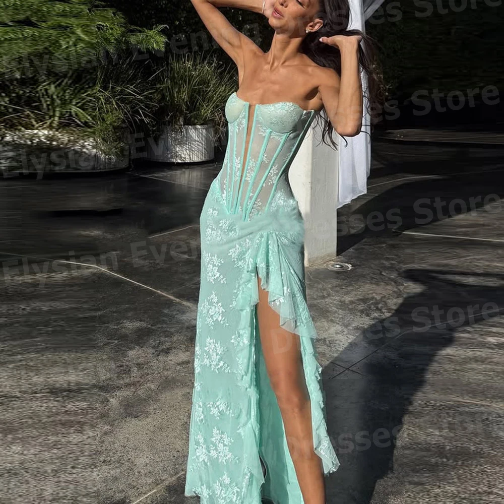 

Luxurious Women's Mermaid Evening Dresses Lace Customized فساتين سهرة Prom Gowns Sleeveless Side Slit فساتين للمناسبات الخاصة