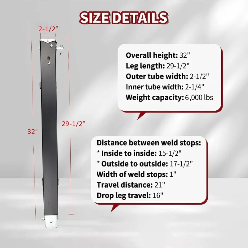 179014 RV Follow Thefth Wheel Landing Gear Leg متوافق مع Lippert Venture، مقبس معدات الهبوط العالمي 29-1/2 بوصة لـ Atwood &