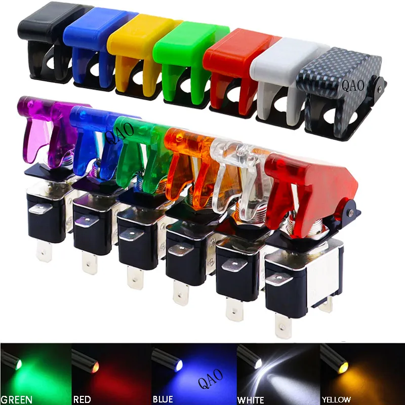 Auto Car Boat Truck Illuminated Led Toggle Switch With Safety Aircraft Flip Up Cover Guard Red Blue Green Yellow White 12V20A