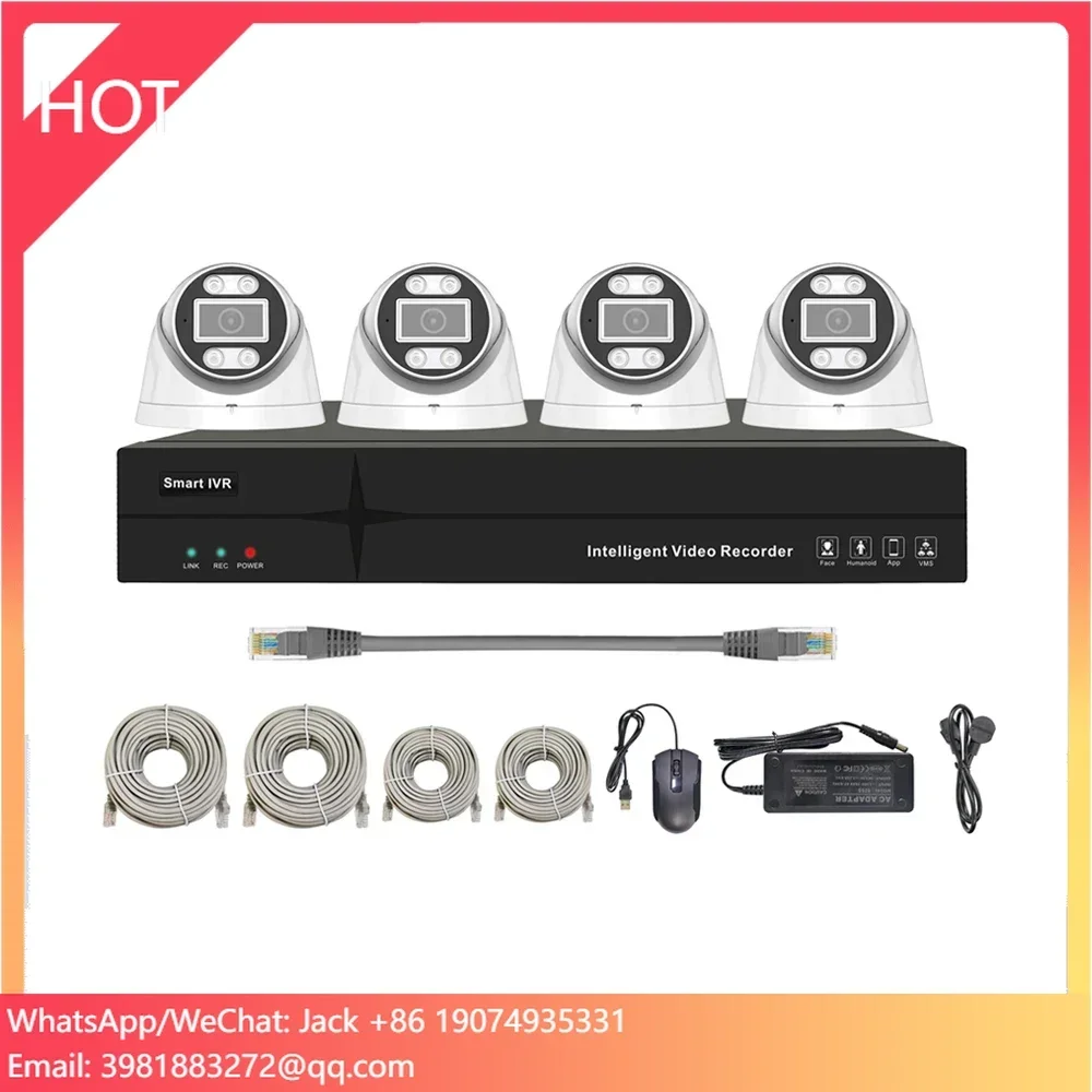 4K 8MP Sicurezza POE Telecamera NVR Sistema 4CH NVR IVR Smart AI Kit telecamera CCTV intelligente Set di videosorveglianza audio video per interni a colori