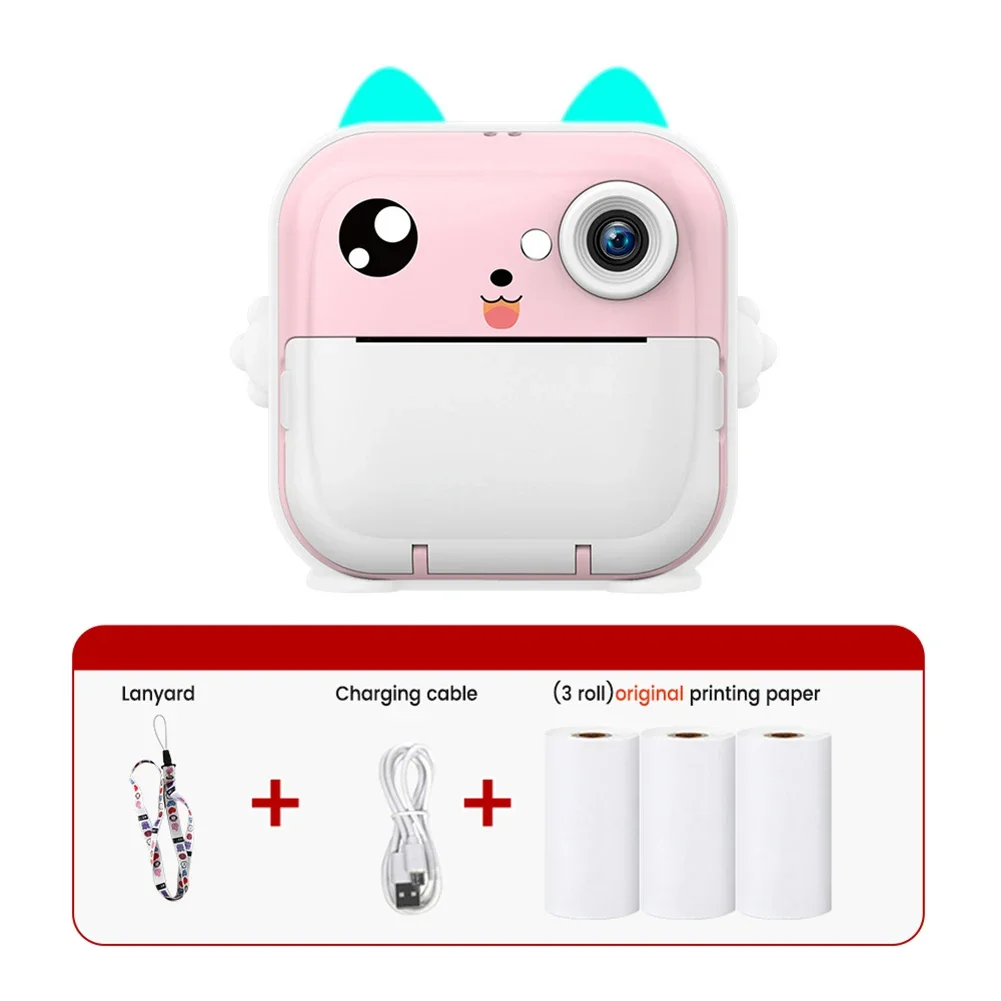 Kids Instant Print Camera Mini Thermal Printer 2.4Inch IPS Screen 2400W HD Video Photo Digital Camera Birthday Gifts Boys Girls