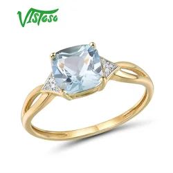 VISTOSO 14K 585 Yellow Gold Ring For Women Diamond Sky Blue Topaz Rings Gold 585 Real Original Anniversary Fine Jewelry