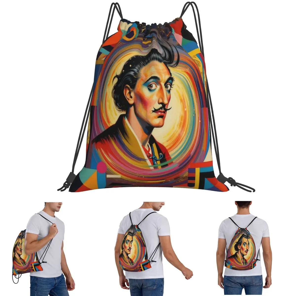 

Surreal Portrait Art With Bold Colors And Modern Backpacks Portable Drawstring Bags Sports Bag Book Bags for Man Woman School