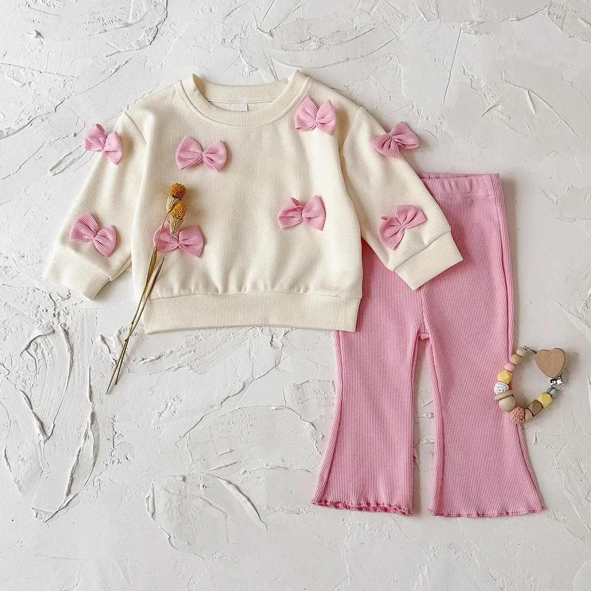 

2025 Girl Clothes 3D Bow Decorated Top and Flared Pants Sets 0-3Y Kids Clothes Girls Stylish Casual Sweet Outfit for Baby Girls