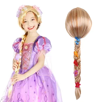 Girls Long Blonde Rapunzel Wigs For Kids Princess Woman Costume Cosplay Fairytale Ball Braid Wigs For Halloween Christmas Party