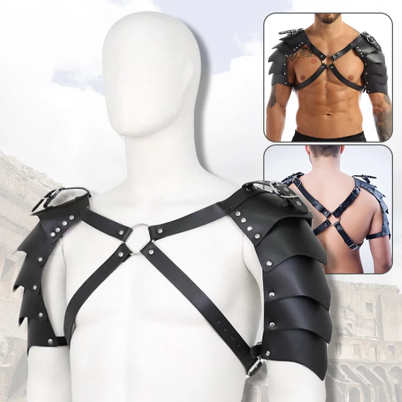 Neue Männer Medieval Kostüm Rüstung Cosplay Zubehör Vintage Gothic Krieger Ritter Schulter Gurt PU Leder Harness Einstellbare