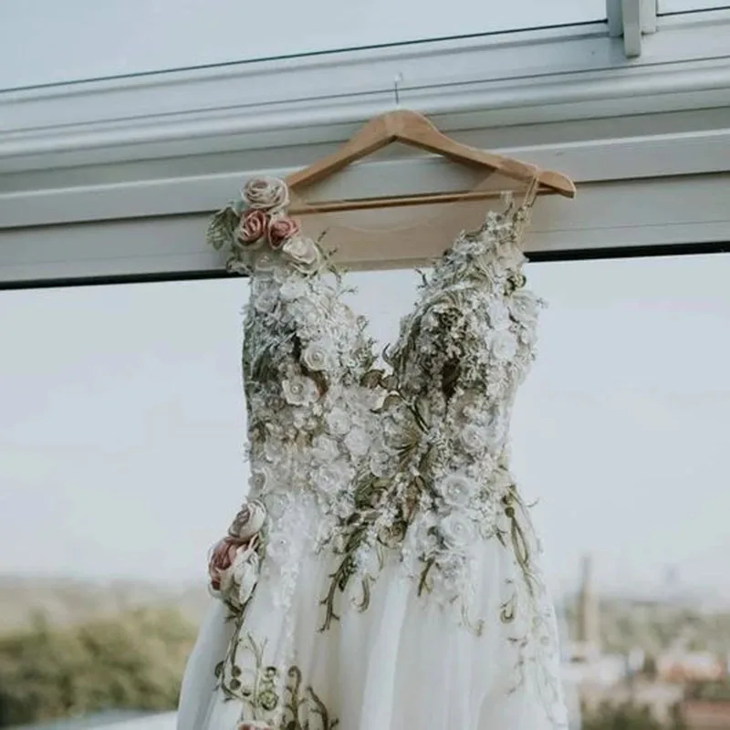 Vestidos de novia largos, ropa de noche con flores de encaje 3D, para fiesta y graduación, 2022