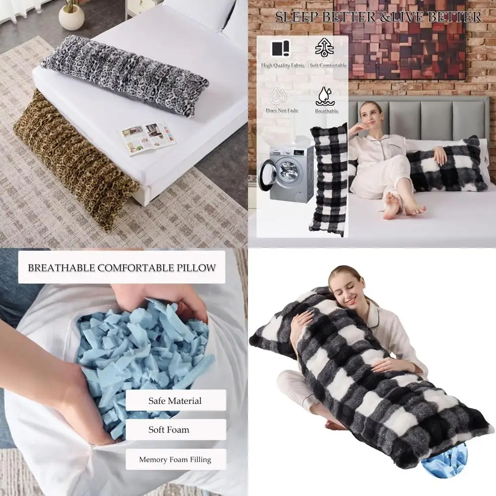 

Подушка для всего тела из пены с эффектом памяти для сна на боку, ортопедическая, для беременных, со съемным чехлом, черно-белая клетка