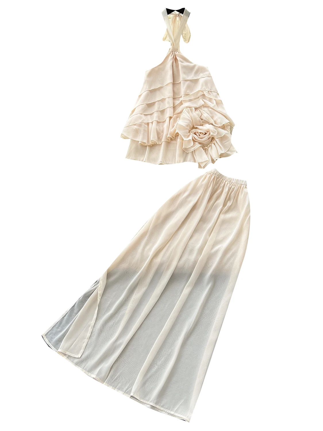 Summer Valion Fairy T-Set 3D Flower Nelace Svel Me Split f Rock Lange Hosen V-ne Faionable Damenanzug